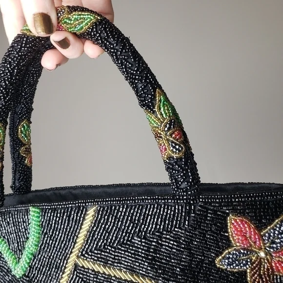 Vintage Glass Beaded Floral Handbag Purse - Picture 2 of 16
